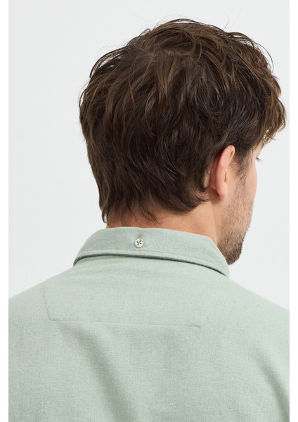 Premium Slim Fit Yün Karışımlı Kontrast Parçalı Uzun Kollu Gömlek