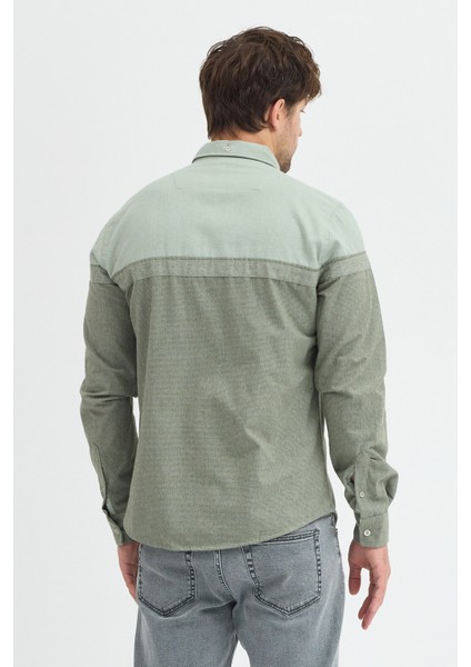 Premium Slim Fit Yün Karışımlı Kontrast Parçalı Uzun Kollu Gömlek