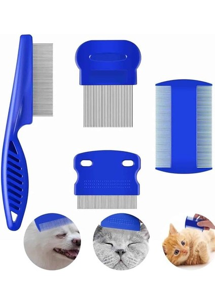 4'lü Bit Pire Tarağı Set Kedi Köpek Evcil Hayvan Tüy Toplayıcı Mavi - T614G368-Z61614