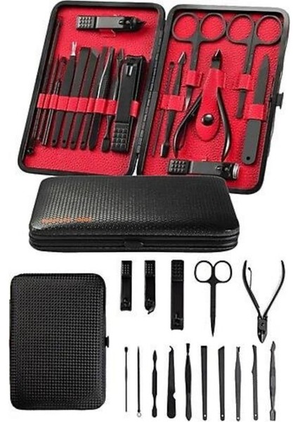 Deri Çantalı Siyah Paslanmaz Çelik 17 Parça Manikür Pedikür Seti - M697B519-N45697