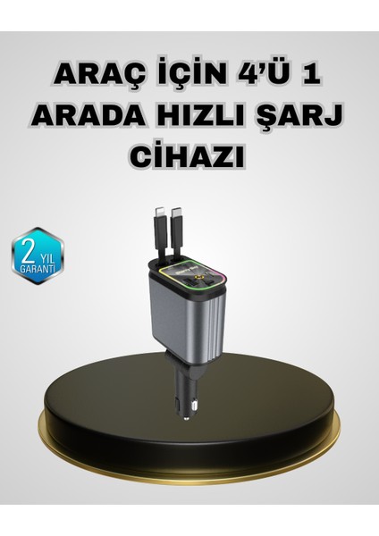 Araç Şarj Adaptörü 66W Pd Qc Hızlı Şarjlı ve Çekilebilir Kablolu - M566B688-N79566