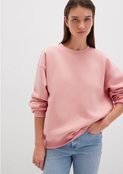 Bisiklet Yaka Pembe Basic Sweatshirt 1610198-91003