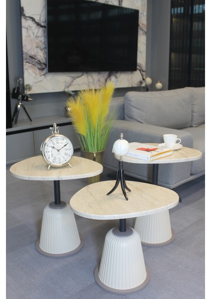 Torino Zigon Sehpa Traverten Mdf - Zigon Sehpa 3'lü