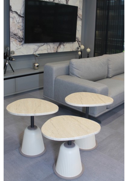 Torino Zigon Sehpa Traverten Mdf - Zigon Sehpa 3'lü modelleri