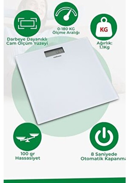 Dijital Baskül Beyaz Renkli Temperli Cam Tasarım 180 kg Kapasite ile Hassas Ölçüm fırsatları