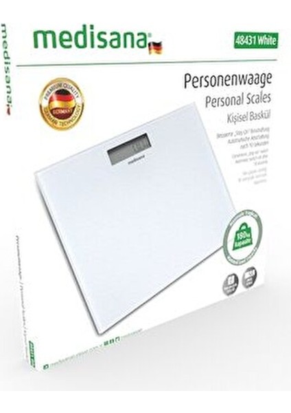 Dijital Baskül Beyaz Renkli Temperli Cam Tasarım 180 kg Kapasite ile Hassas Ölçüm