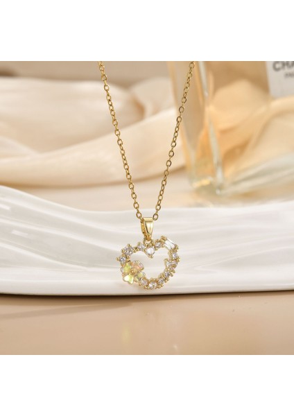 Yeni Basit Kakma Zirkonya Yay Kolye Kadın Basit Yüksek Sınıf Mücevher Duygusu Titanyum Çelik Renk Kaybetmez (Yurt Dışından)