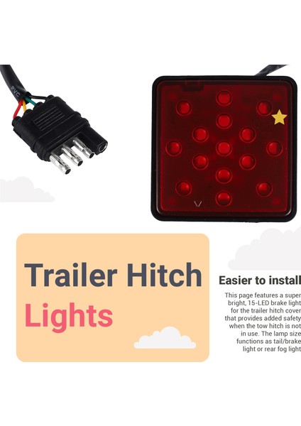 Kırmızı 15 LED 2 Inç Römork Kamyonu Aksaklık Çeken Çekirdek Alıcı Kapak Fren Lambası Pin 12V ile (Yurt Dışından) indirimleri
