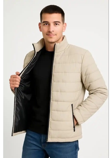 Erkek Bomber Mont Ceket – Su Itici Kumaş, Kapitone Astarlı, Fermuarlı, Kışlık - Bej fiyatları