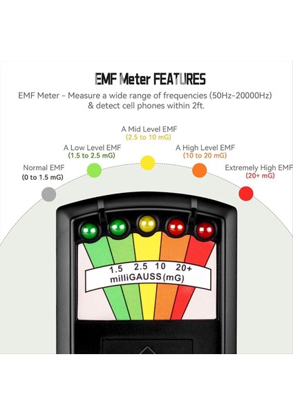 Elektromanyetik Alan Radyasyon Test Cihazı Hayaletleri Yakalama Paranormal Ekipman Dedektörü 5 LED Gauss Emf Metre A (Yurt Dışından) modelleri