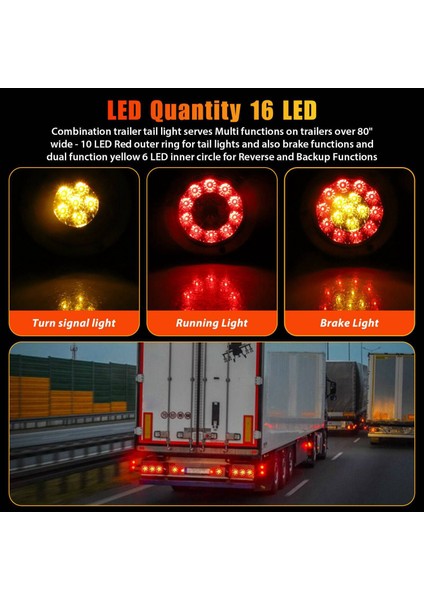 2pcs Kırmızı/amber 16 LED 4 Inç Turlu Kamyon Römorku Fren Durma Dönüş Sinyali Kuyruk Işıkları Su Geçirmez 12-24V (Yurt Dışından) fırsatları