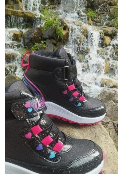 Kız Çocuk Kışlık Kaymaz Taban Su Geçirmez Cırt Cırtlı Yarım Bot
