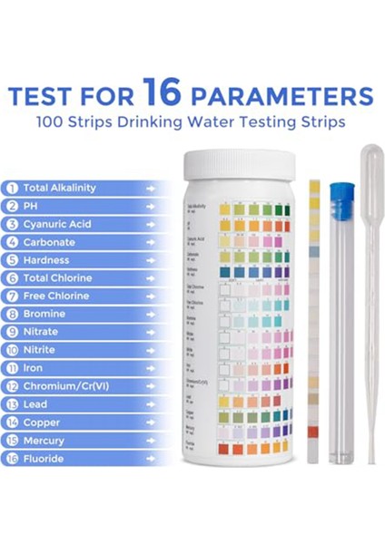 16 1 Arada Su Testi Şeritleri, Içme Suyu Testi Kiti, 100 Şerit Ev Su Kalitesi Test Kiti (Yurt Dışından) fiyatları