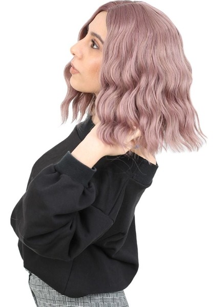 Fiber Sentetik Kısa Dalgalı Perçemsiz Peruk / Gül Kurusu modelleri