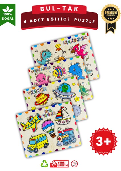 Ahşap Eğitici Puzzle – 4’lü Erkek Çocuk Seti Puzzle Oyuncak