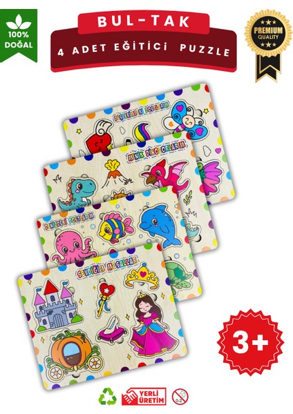 Ahşap Eğitici Puzzle – 4’lü Kız Çocuk Seti Puzzle Oyuncak