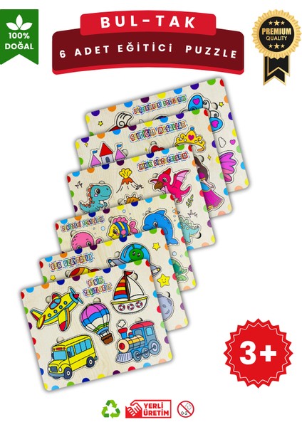 Ahşap Eğitici Puzzle Seti – 6’lı Eğitim ve Keşif Paketi Puzzle Oyuncak