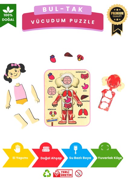 Vücudumu Keşfediyorum – Kız Çocuk Vücut ve Organlar Ahşap Puzzle Oyuncak