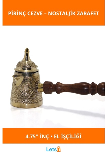 Pirinç Cezve 4.75'' Inç Ergonomik Ahşap Saplı Kahve Pişirme