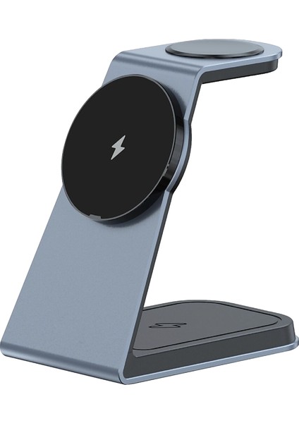 15W 3 In 1 Magsafe Type-C Girişli Kablosuz Şarj Standı T3 (Siyah - Beyaz)