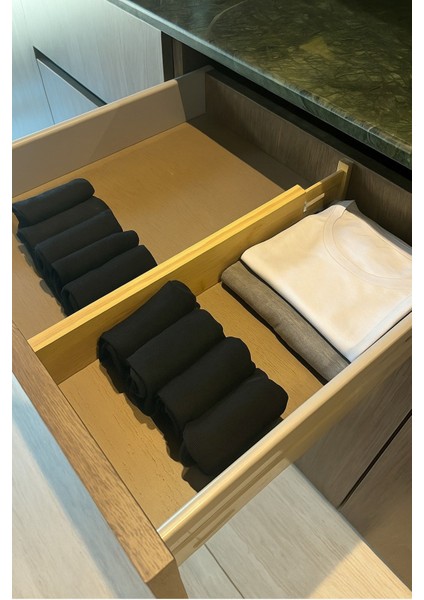 Doğal Bambu Ayarlanabilir Yaylı Çekmece Ayracı – Çok Amaçlı Dolap ve Organizer Bölücü BR-6712