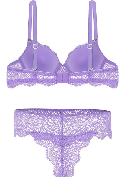 Anna 2735 Dantelli Dekolte Dolgulu Push-Up Sütyen ve Külot Takımı- Lila fiyatları