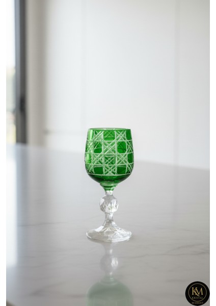 El Yapımı Kristal Bohemia Renkli Lüks Kristal Ayaklı Kadeh Kahve Yanı Su Bardağı