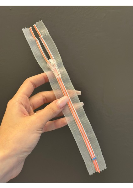 24X3 cm Turuncu Dişli Transparan Fermuar