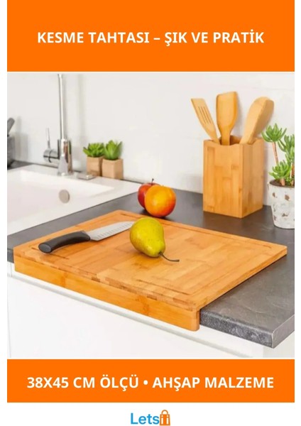 Doğal Ahşap Tezgah Üstü Kesme Tahtası Küçük Boy 38X45 cm