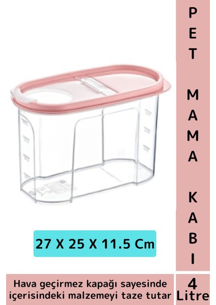 Dayanıklı Sert Plastik Hijyenik Tazelik Sağlayan Hava Geçirmez Kapak Kedi Köpek Mama Kabı 4 Litre