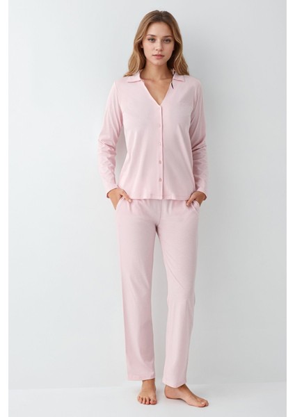 Kadın Giyim 2 Adet Pamuklu & Modal Uzun Kol Gömlek Pijama Takımı (Modal Şort Hediyeli) fırsatları