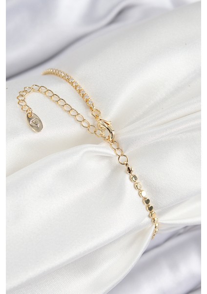 Pirinç Zirkon Taşlı Damla Model Ezme Zincir Gold Renk Kadın Bileklik - TJ-BB7589 fiyatları
