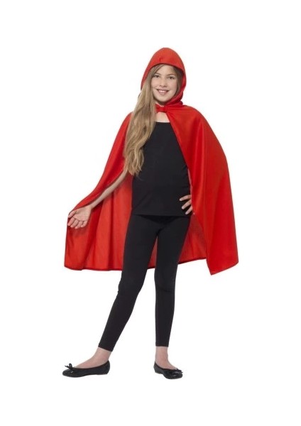 Kırmızı Renk Kapşonlu Kumaş Pelerin 90 cm