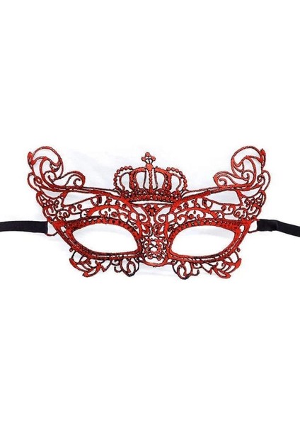 Kırmızı Renk Dantel Örgü Işlemeli Parti Maskesi Model 2