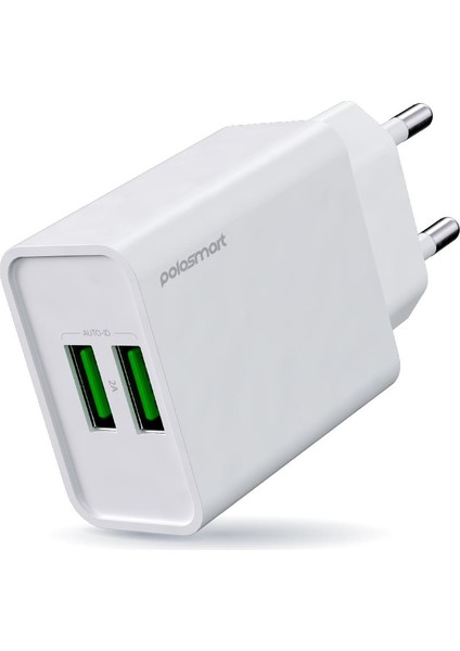 PSM134 2A Çift USB Şarj Adaptörü Akıllı Tanıma Hızlı Şarj Başlığı 10W Beyaz