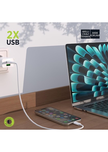 PSM134 2A Çift USB Şarj Adaptörü Akıllı Tanıma Hızlı Şarj Başlığı 10W Beyaz modelleri