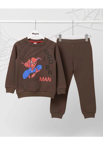 Erkek Çocuk Örümcek Adam Baskılı Kahverengi Eşofman Takımı modelleri