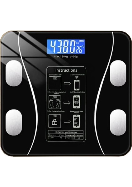 Dijital Baskül Yağ Ölçer Fonksiyonlu Akıllı Baskül Bluetooth Tartı- Siyah fırsatları