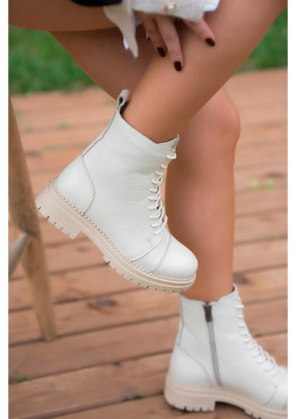 Roy Bağcıklı Kadın Hakiki Deri Postal Ekru fiyatları