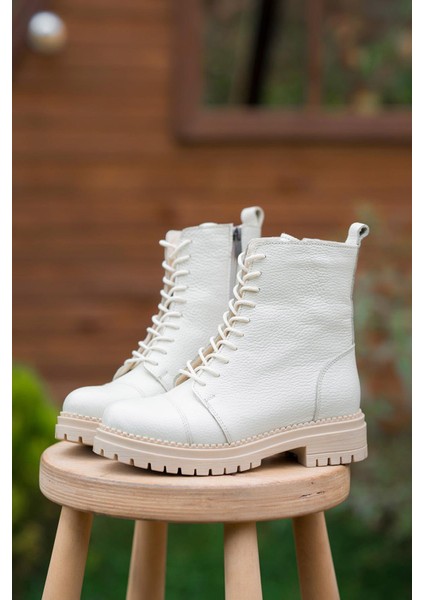 Roy Bağcıklı Kadın Hakiki Deri Postal Ekru fırsatları