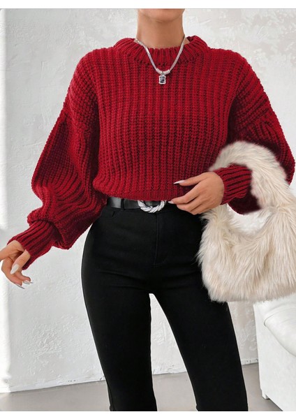 Kadın Kalın Örgü Balon Kol Triko Kazak fırsatları