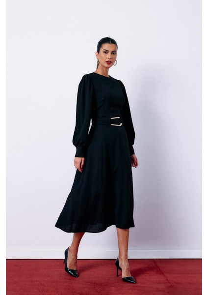 Kemerli Midi Elbise - Siyah fiyatları