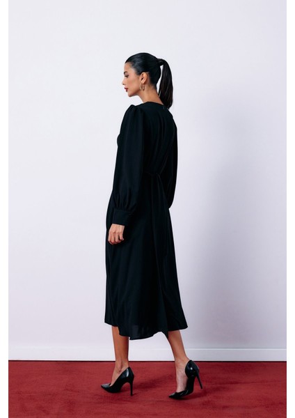 Kemerli Midi Elbise - Siyah indirimleri