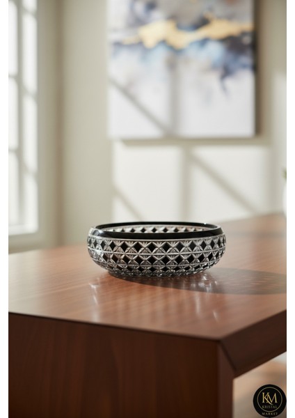 El Yapımı Kristal Desenli 28 cm Dekoratif Sunumluk Sofra Sunum Kasesi