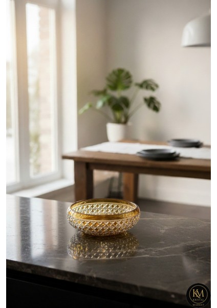 El Yapımı Kristal Desenli 28 cm Dekoratif Sunumluk Sofra Sunum Kasesi