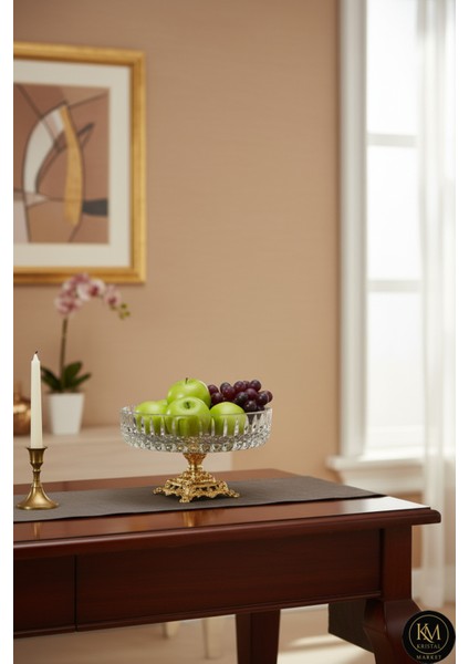 El Yapımı Kesme Kristal Vertical Kesim 25 cm Dekoratif Sunumluk Kase