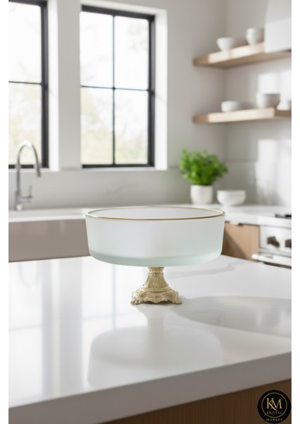 El Yapımı Kristal Gold Detay Mat Dekoratif Ayaklı Sunumluk Kase