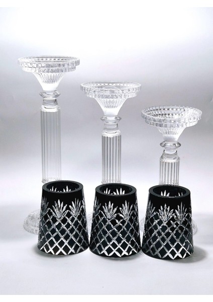 El Yapımı Kristal Desenli Siyah Lüks Mumluk Şamdan Set 3'lü fiyatları