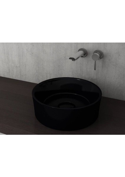 Vessel Yuvarlak Çanak Lavabo 38 cm Parlak Siyah 1174-005-0125