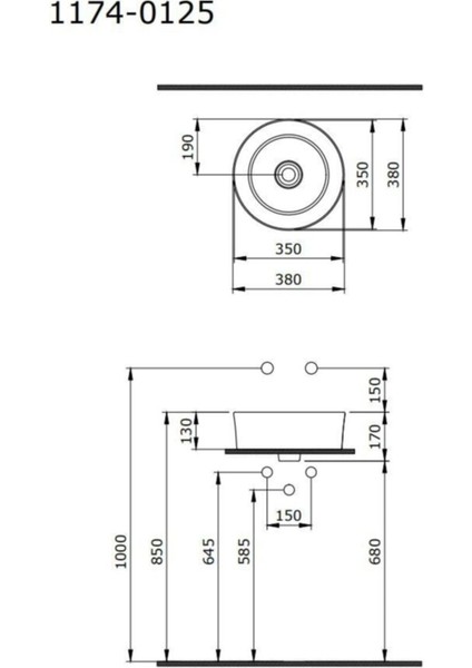 Vessel Yuvarlak Çanak Lavabo 38 cm Parlak Siyah 1174-005-0125 fiyatları